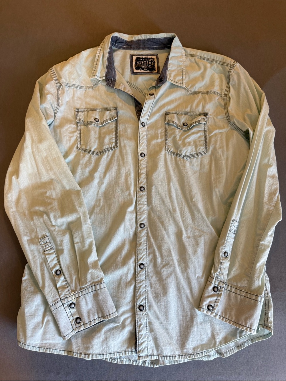 Men's Light Green Long-Sleeve Button Shirt